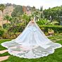 Elizabeth K GL3707 Blue Two-Way Neckline with Cathedral Cape Dress