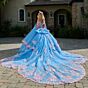 Elizabeth K GL3708 Bahama Blue Cape Sleeve Off The Shoulder Dress
