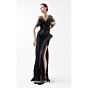 MNM Couture G2010 Side Slit Crumbcatcher Neck Black Dress