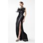 MNM Couture G2010 Side Slit Crumbcatcher Neck Black Dress