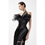 MNM Couture G2010 Side Slit Crumbcatcher Neck Black Dress