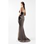 MNM Couture G2045 Strapless Peplum Fitted Brown Dress
