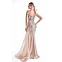 MNM Couture G2101 Side Organza Drape Ruffle Neck Nude Dress