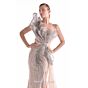 MNM Couture G2101 Side Organza Drape Ruffle Neck Nude Dress