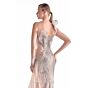 MNM Couture G2101 Side Organza Drape Ruffle Neck Nude Dress