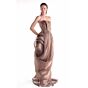 MNM Couture G2103 Beaded Bodice Draped Brown Dress