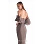 MNM Couture G2104 Off-The-Shoulder Pleated Side Drape Brown Dress