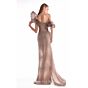 MNM Couture G2105 Side Slit Asymmetric Drape Neck Brown Dress