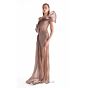 MNM Couture G2105 Side Slit Asymmetric Drape Neck Brown Dress