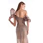 MNM Couture G2105 Side Slit Asymmetric Drape Neck Brown Dress