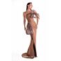 MNM Couture G2106 Pleated Bodice Fitted Side Slit Dress