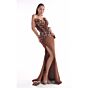 MNM Couture G2108 Floral Bodice Brown Plunging Neck Dress