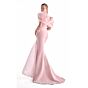 MNM Couture G2125 Off The Shoulder Draped Bodice Salmon Dress