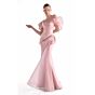 MNM Couture G2125 Off The Shoulder Draped Bodice Salmon Dress
