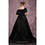 MNM Couture J03128 Pleated Asymmetric Neck Taffeta Black Skirt Dress