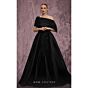 MNM Couture J03128 Pleated Asymmetric Neck Taffeta Black Skirt Dress