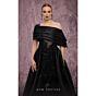 MNM Couture J03128 Pleated Asymmetric Neck Taffeta Black Skirt Dress