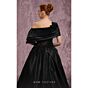 MNM Couture J03128 Pleated Asymmetric Neck Taffeta Black Skirt Dress
