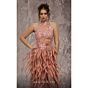 MNM Couture J03381 Feather Skirt High Slit Fitted Dress
