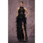 MNM Couture J03381 Feather Skirt High Slit Fitted Dress