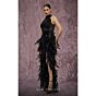 MNM Couture J03381 Feather Skirt High Slit Fitted Dress