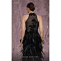 MNM Couture J03381 Feather Skirt High Slit Fitted Dress