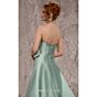 MNM Couture J03497 Pleated V-Neck Satin Overskirt Dress
