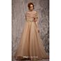 MNM Couture J03599 Asymmetric Pleated Neck Organza Dress