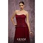MNM Couture Q7788 Strapless Beaded Peplum Burgundy Dress