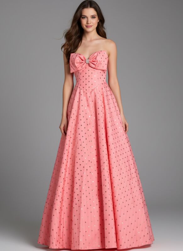 Jovani 49340 Bow Neckline Polka Dot Dress