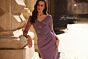 La Femme 32738 Draped Satin Skirt Illusion Sleeve Dress