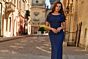 La Femme 33139 Navy Cape Sleeve Scoop Neckline Dress