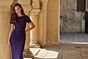 La Femme 33331 Eggplant Purple Bateau Neck Short Sleeve Dress