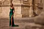 La Femme 32884 High Slit Faux Wrap Metallic Dress