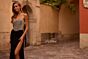 La Femme 32910 Rhinestone Bodice High Slit Strapless Dress