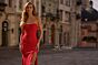 La Femme 32931 Rhinestone Neckline Strapless Lace-Up Dress