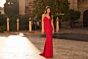 La Femme 33733 Red Draped Neckline Spaghetti Strap Dress
