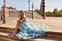 La Femme 33812 Cloud Blue Sweep Train Tiered Ruffle Skirt Dress