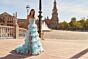 La Femme 33812 Cloud Blue Sweep Train Tiered Ruffle Skirt Dress