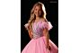 Rachel Allan 10344 Cold-Shoulder Feather Sleeve Beaded Dress