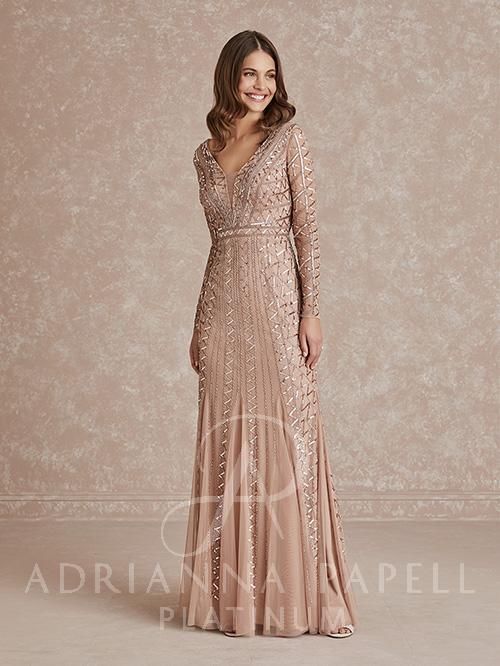 Adrianna Papell Floral Beaded Godet Gown - Blush Pink - Adinas Bridal