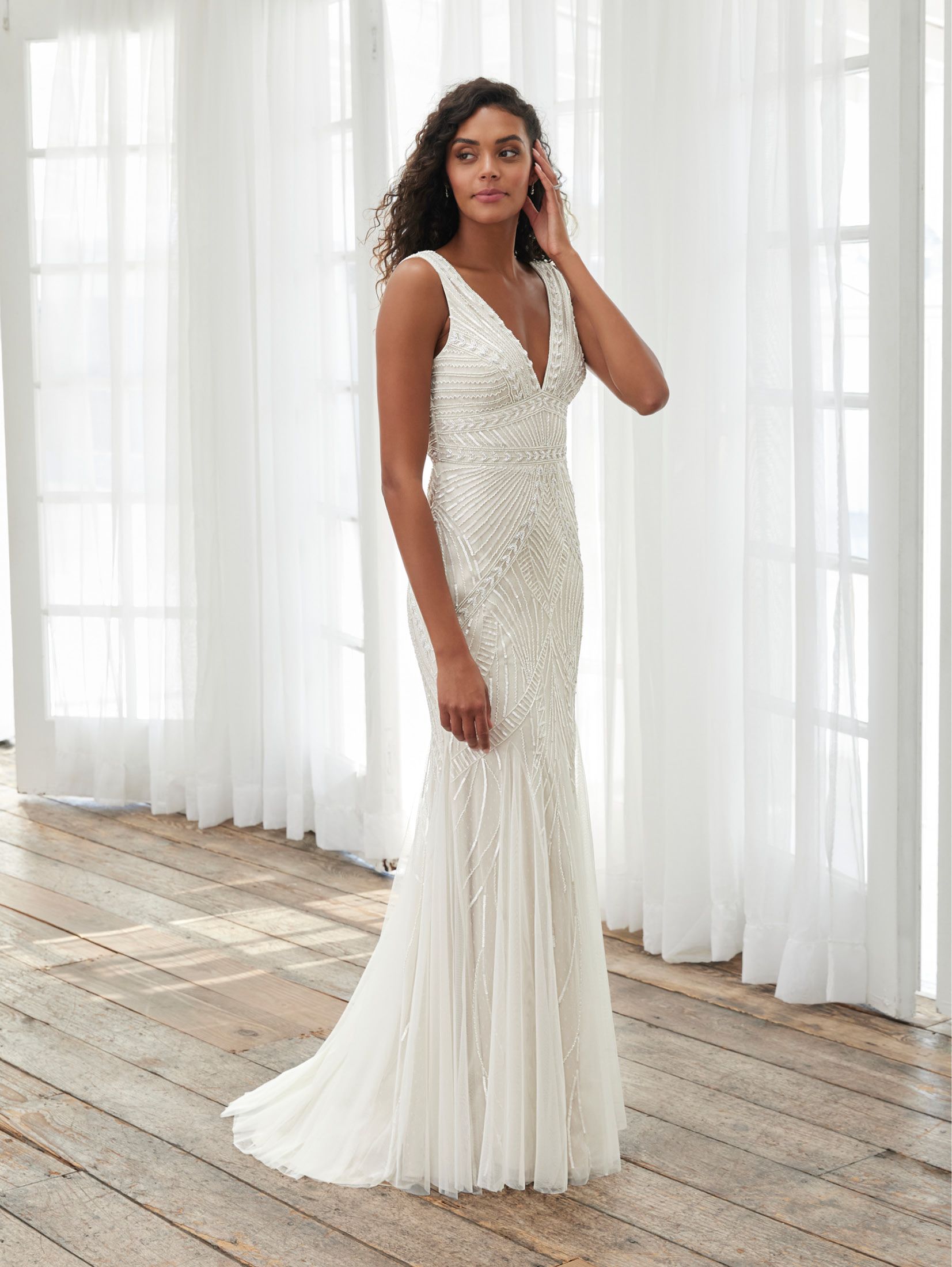 Adrianna 40406 Exposed V-Neck Gown -