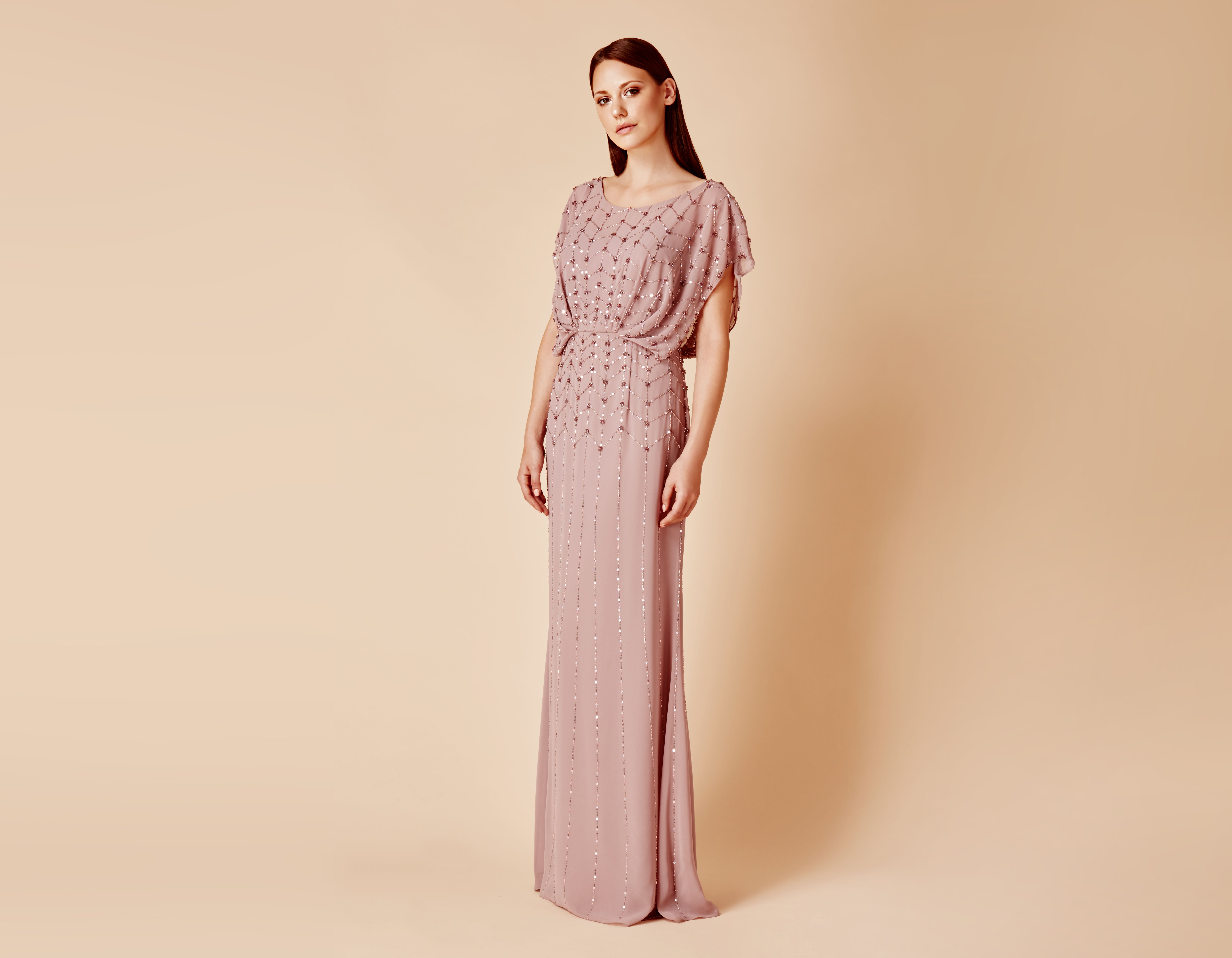 Hand-Beaded Blouson Long Sleeveless Gown In Blush | Adrianna Papell
