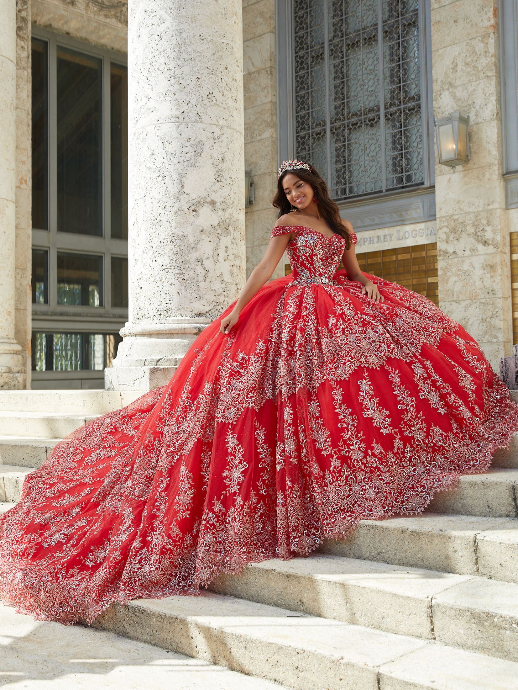 House of Wu 26031 Tiered Skirt Embroidered Quince Dress