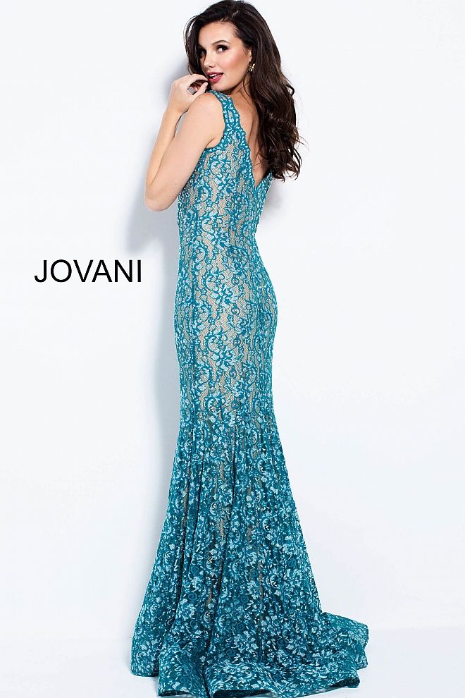 Jovani 57046 V-Neck Lace Formal Dress - MadameBridal.com