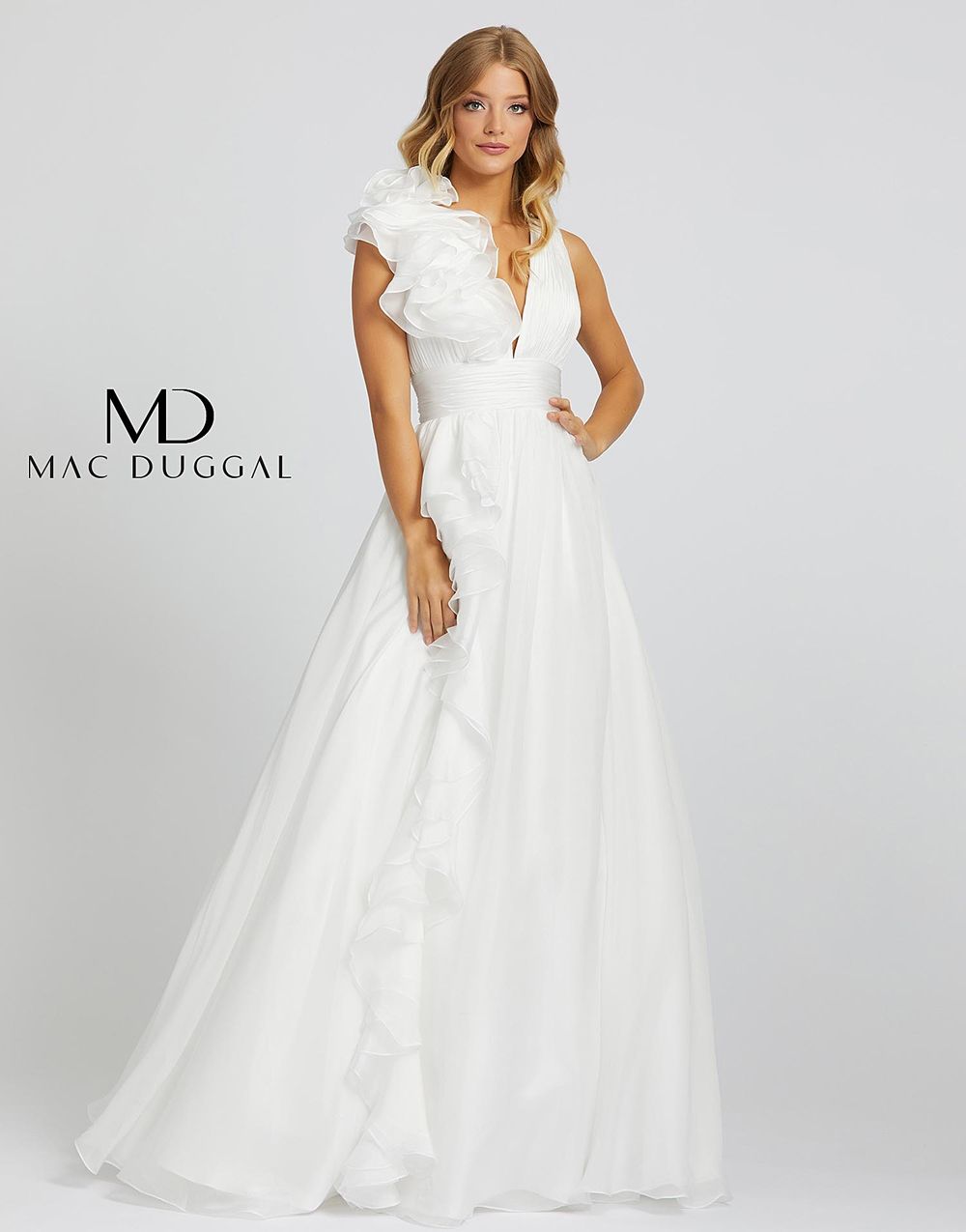 mac duggal white dress