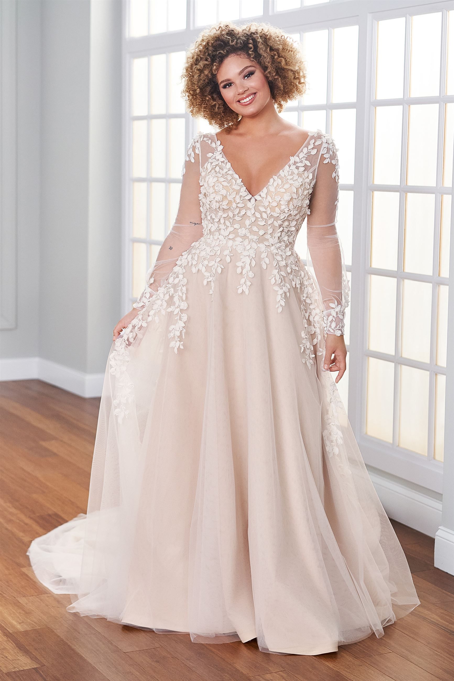 Thornburg Blaye Illusion Sleeve Plus Wedding Dress - MadameBridal.com