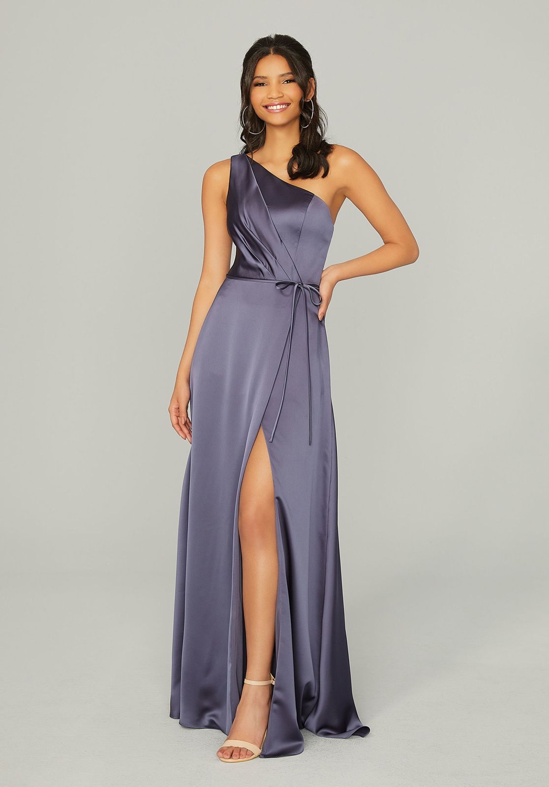 Strapless Bustier A-line Satin Bridesmaid Dress With Front Slit In