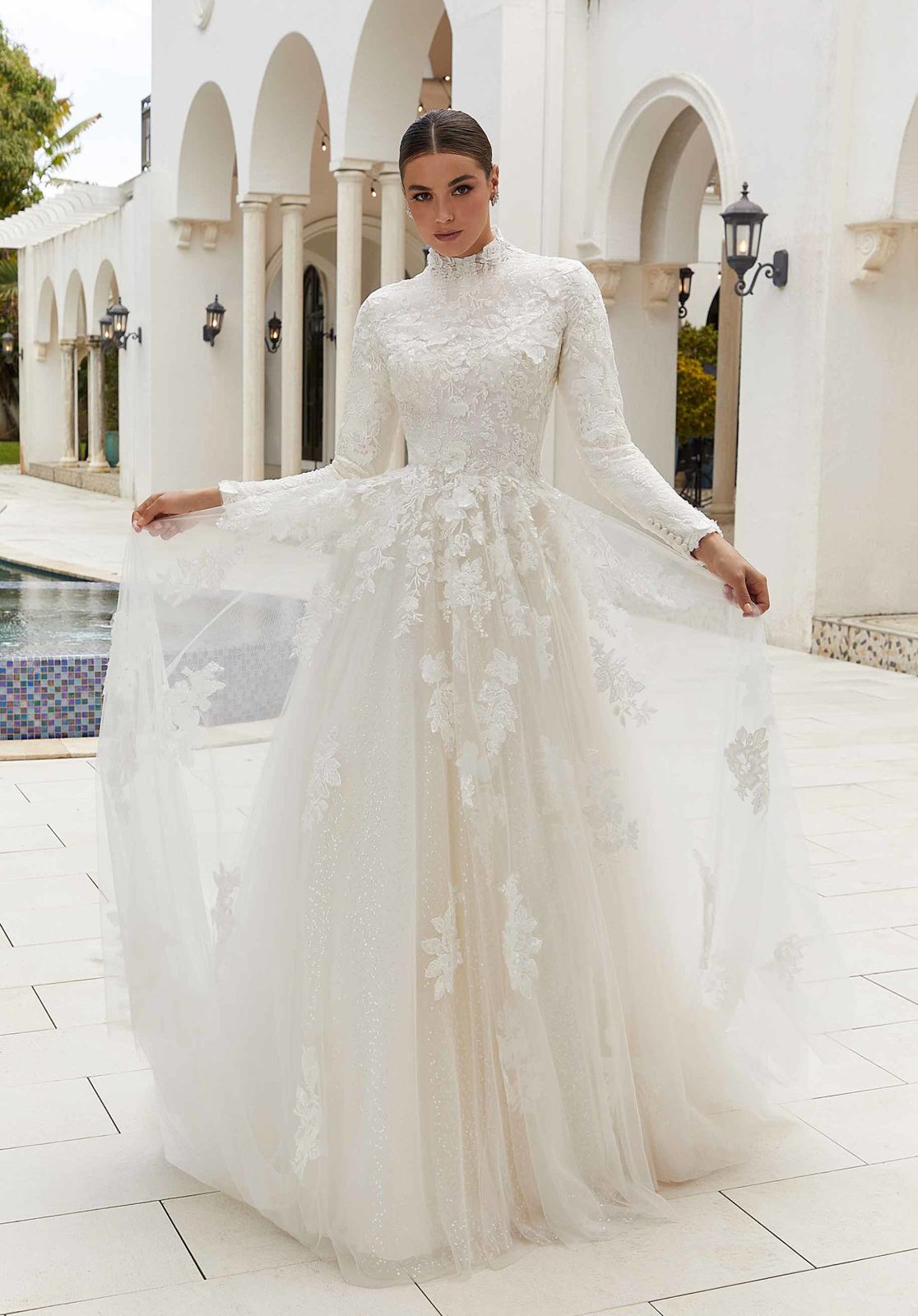 Modest Lace Bridal Gown Off-the-Shoulder Long Sleeves Wedding Dress DTW170  – DressTok.co.uk