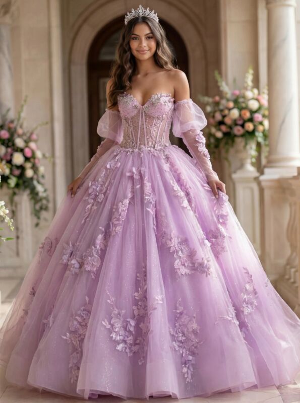 Jovani Q46664 Illusion Bodice Juliet Sleeve Sweet 16 Gown